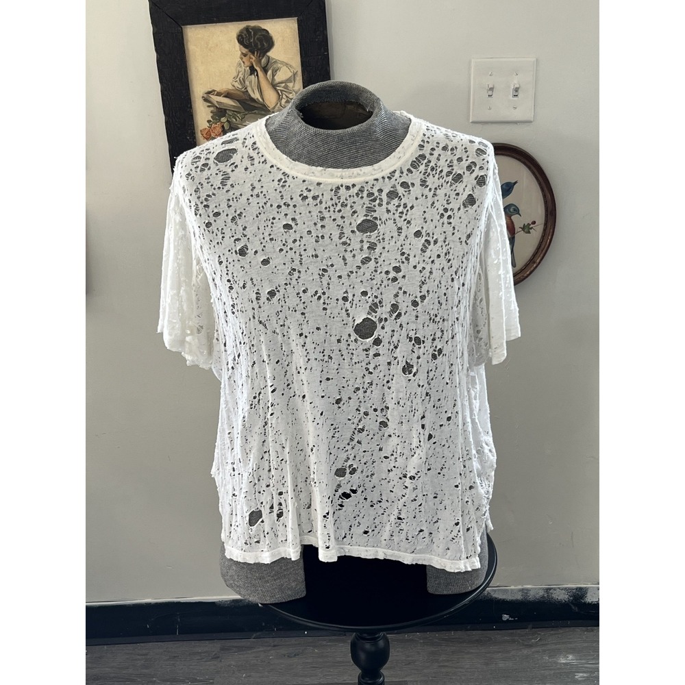 IRO Jeans White Distressed Tee Shirt Short Sleeve Size S